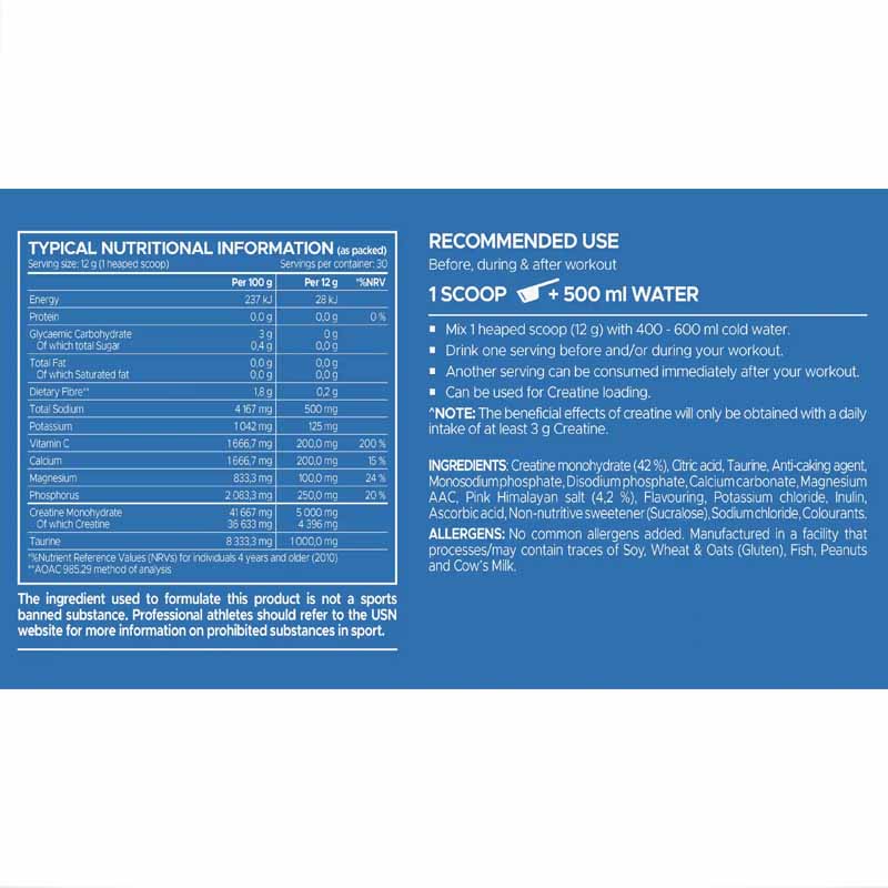 USN Zero Sugar Creatine Hydrator 360gr - Image 2