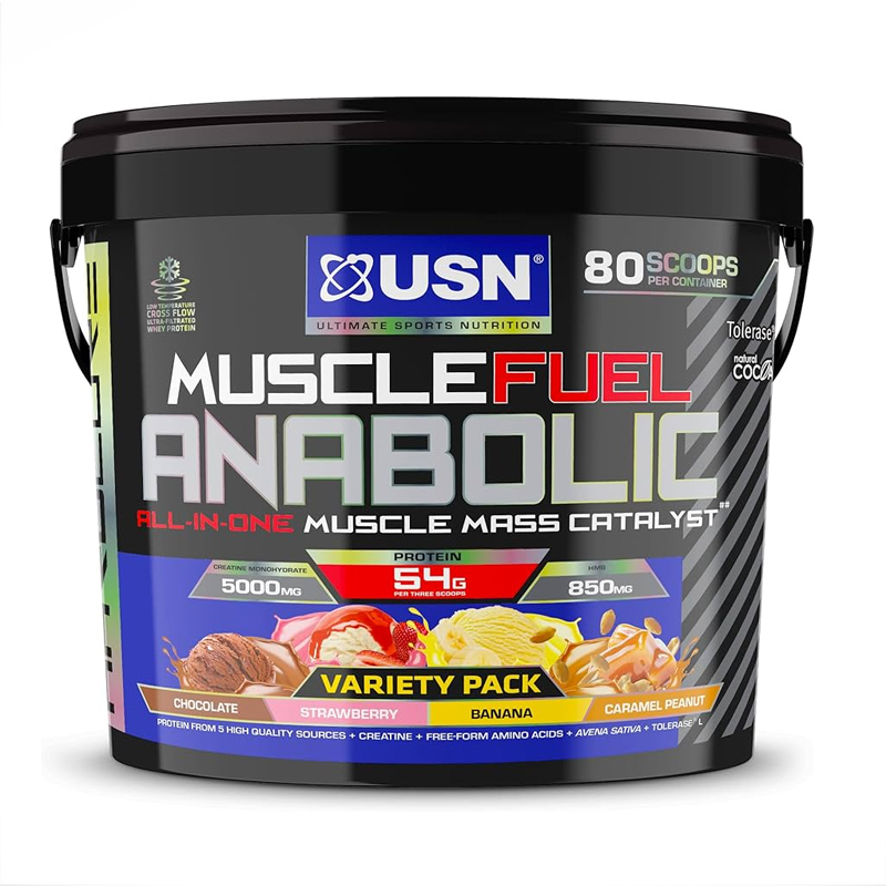 USN – NEW Muscle Fuel Anabolic – All-In-One Gain Protein Powder Variety Pack (4 Flavors) 4kg - Image 2