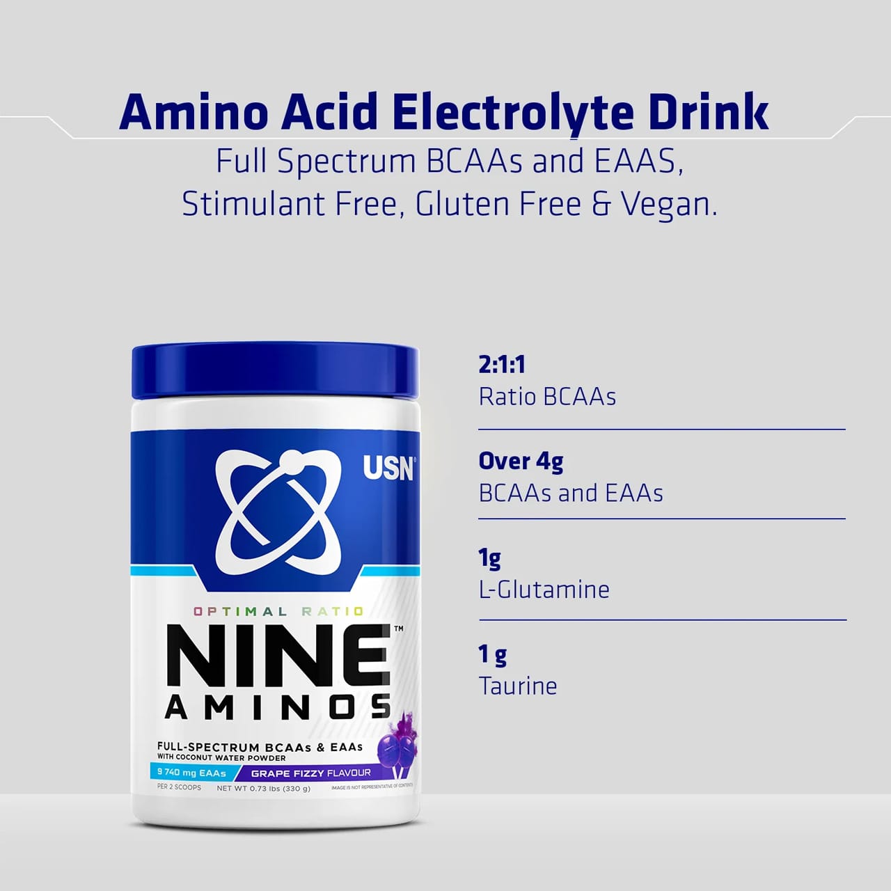 USN Nine Aminos, Ultimate Workout Hydration, BCAA & EAA Electrolyte Drink 330gr - Image 2