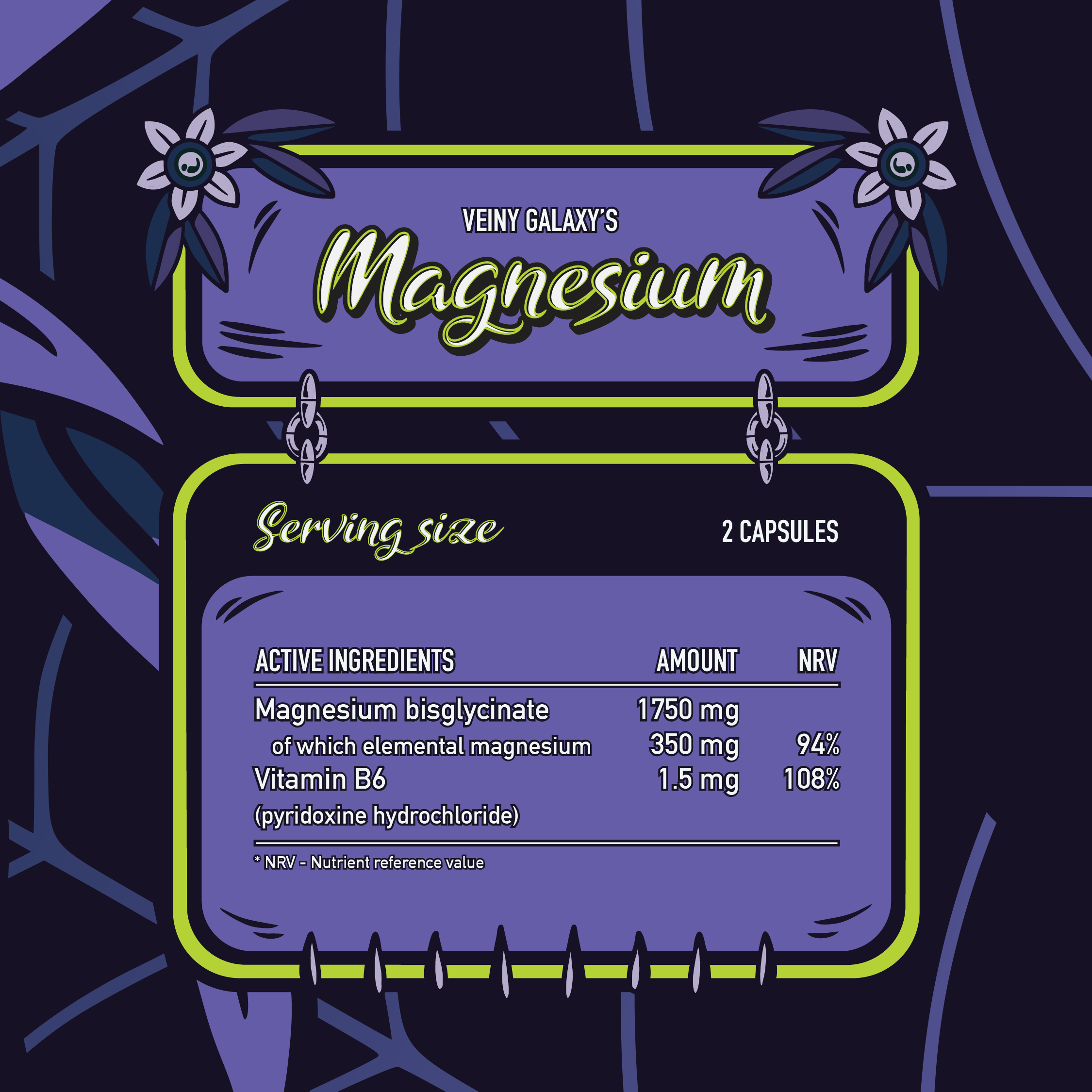 Veiny Magnesium Bisglycinate + B6 60 Capsules - Image 2